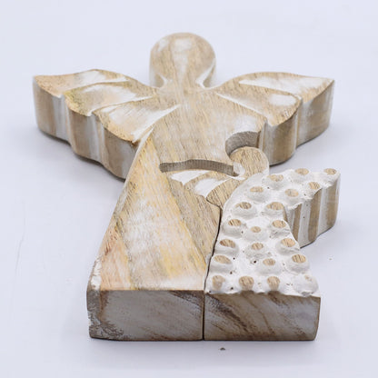 ÁNGEL DE MADERA - DOBLE ÁNGEL - ESMALTE BLANCO 15CM