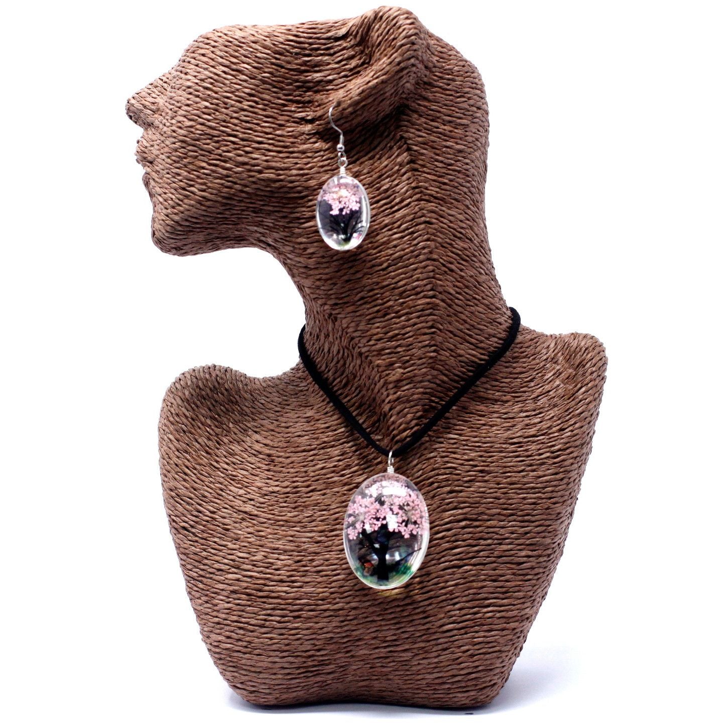PENDIENTES Y COLLAR DE FLORES PRENSADAS - ÁRBOL DE LA VIDA ROSA