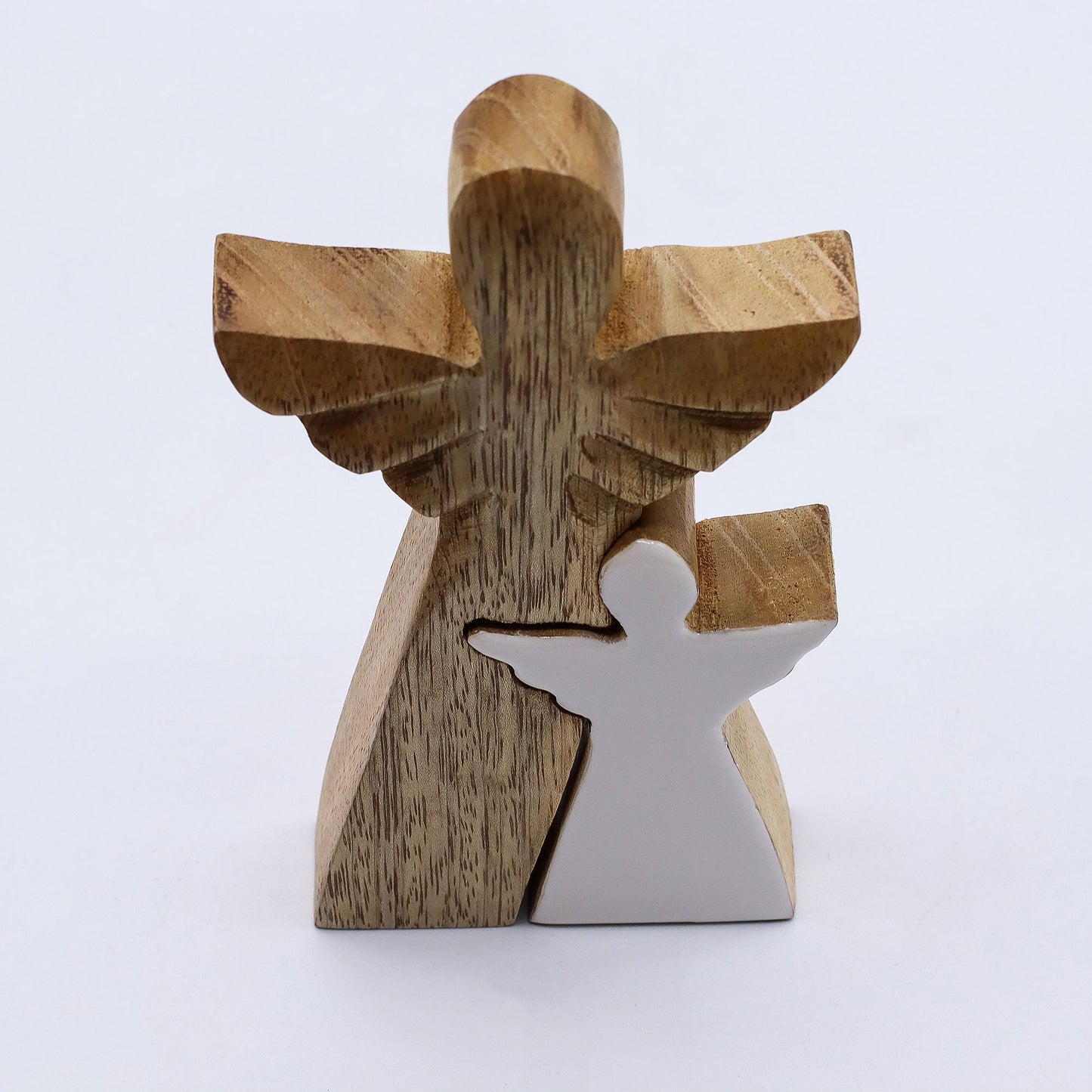 ÁNGEL DE MADERA - 2 ÁNGELES - ESMALTE BLANCO 15CM