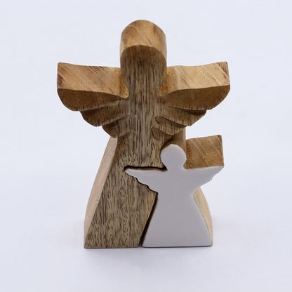 ÁNGEL DE MADERA - 2 ÁNGELES - ESMALTE BLANCO 15CM