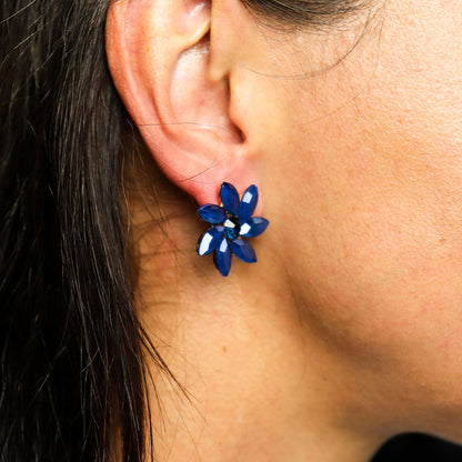 PENDIENTES DE CRISTAL VINTAGE - FLORES -  AZUL
