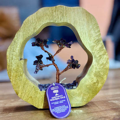 JARDÍN DE PIEDRAS PRECIOSAS - ANILLO DE MADERA DE MANGO - AMATISTA - 60 PIEDRAS