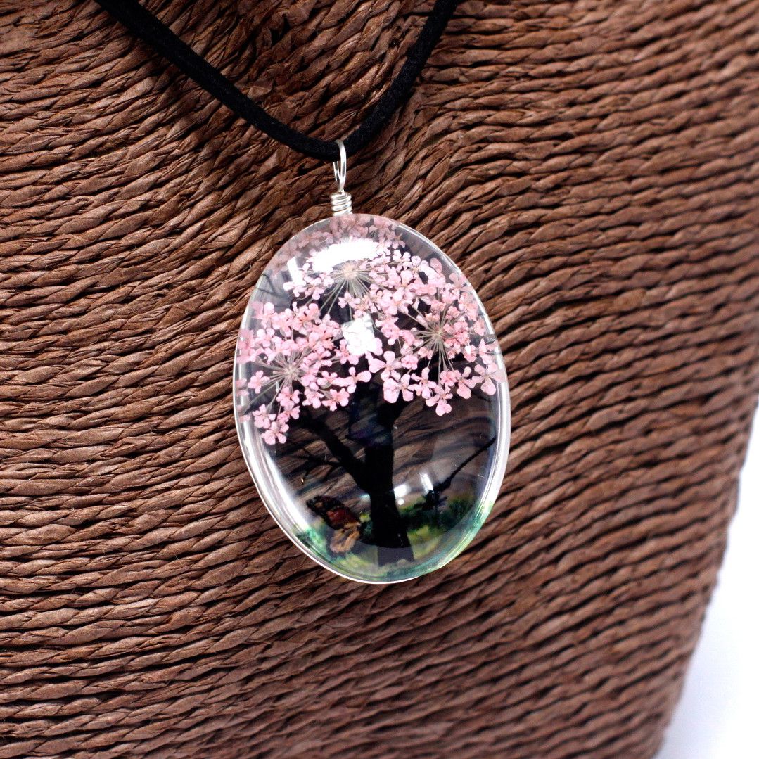 PENDIENTES Y COLLAR DE FLORES PRENSADAS - ÁRBOL DE LA VIDA ROSA