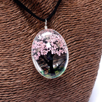 PENDIENTES Y COLLAR DE FLORES PRENSADAS - ÁRBOL DE LA VIDA ROSA