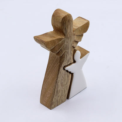 ÁNGEL DE MADERA - 2 ÁNGELES - ESMALTE BLANCO 15CM