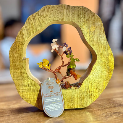 JARDÍN DE PIEDRAS PRECIOSAS - ANILLO DE MADERA DE MANGO - SIETE CHAKRAS - 60 PIEDRAS