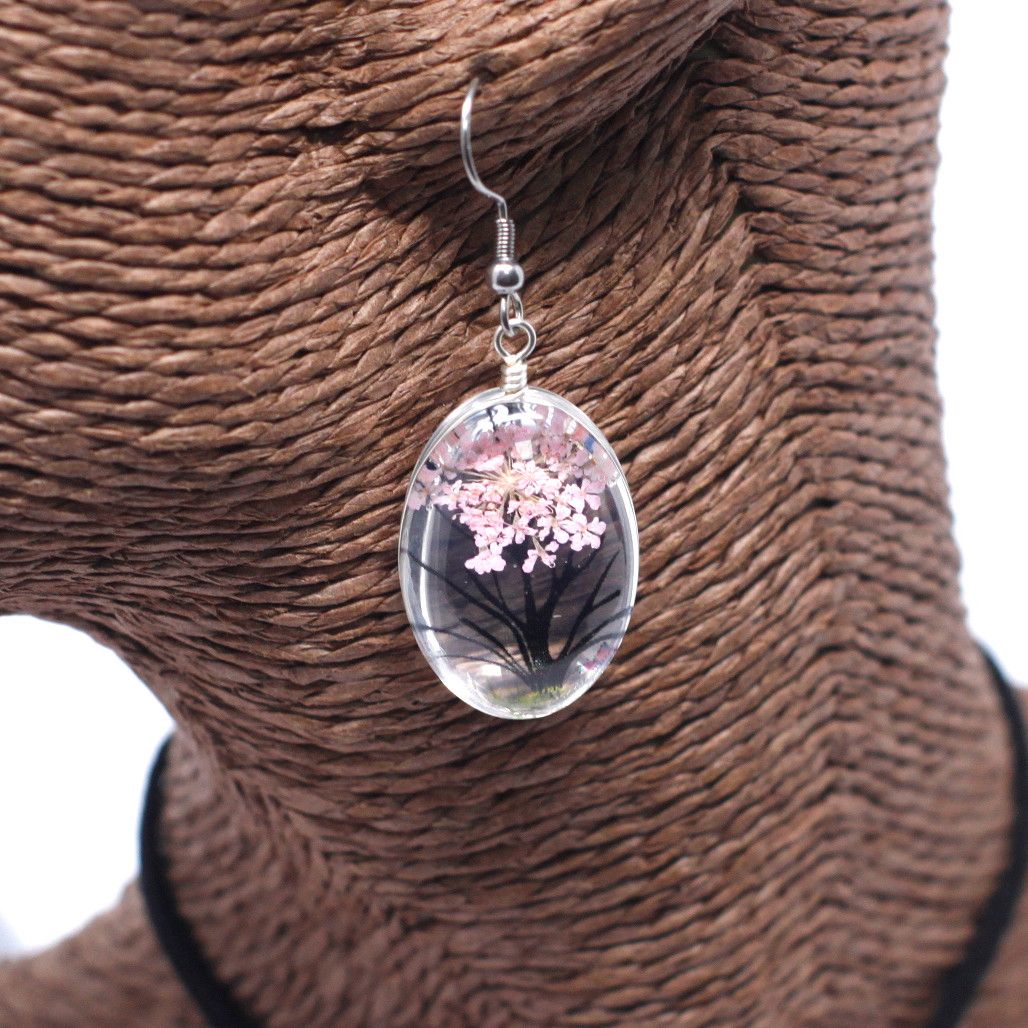 PENDIENTES Y COLLAR DE FLORES PRENSADAS - ÁRBOL DE LA VIDA ROSA