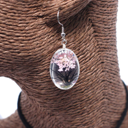 PENDIENTES Y COLLAR DE FLORES PRENSADAS - ÁRBOL DE LA VIDA ROSA