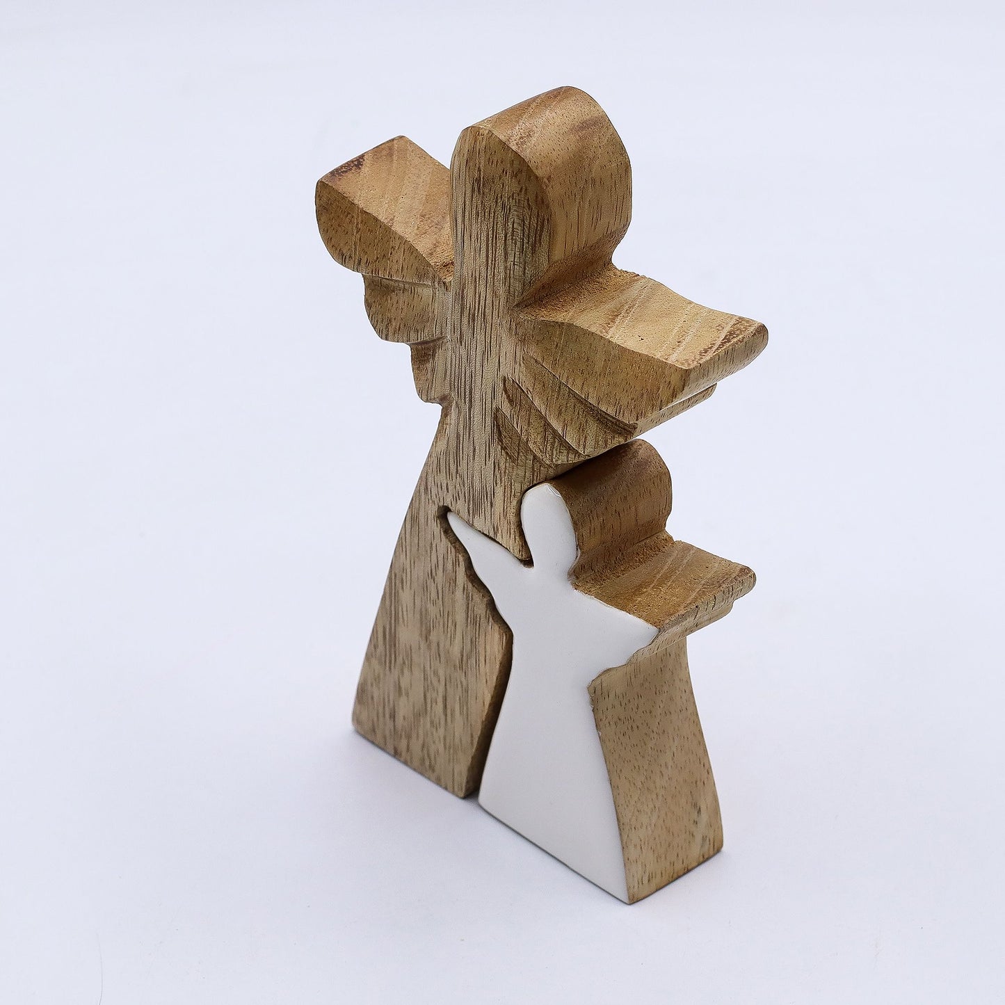 ÁNGEL DE MADERA - 2 ÁNGELES - ESMALTE BLANCO 15CM