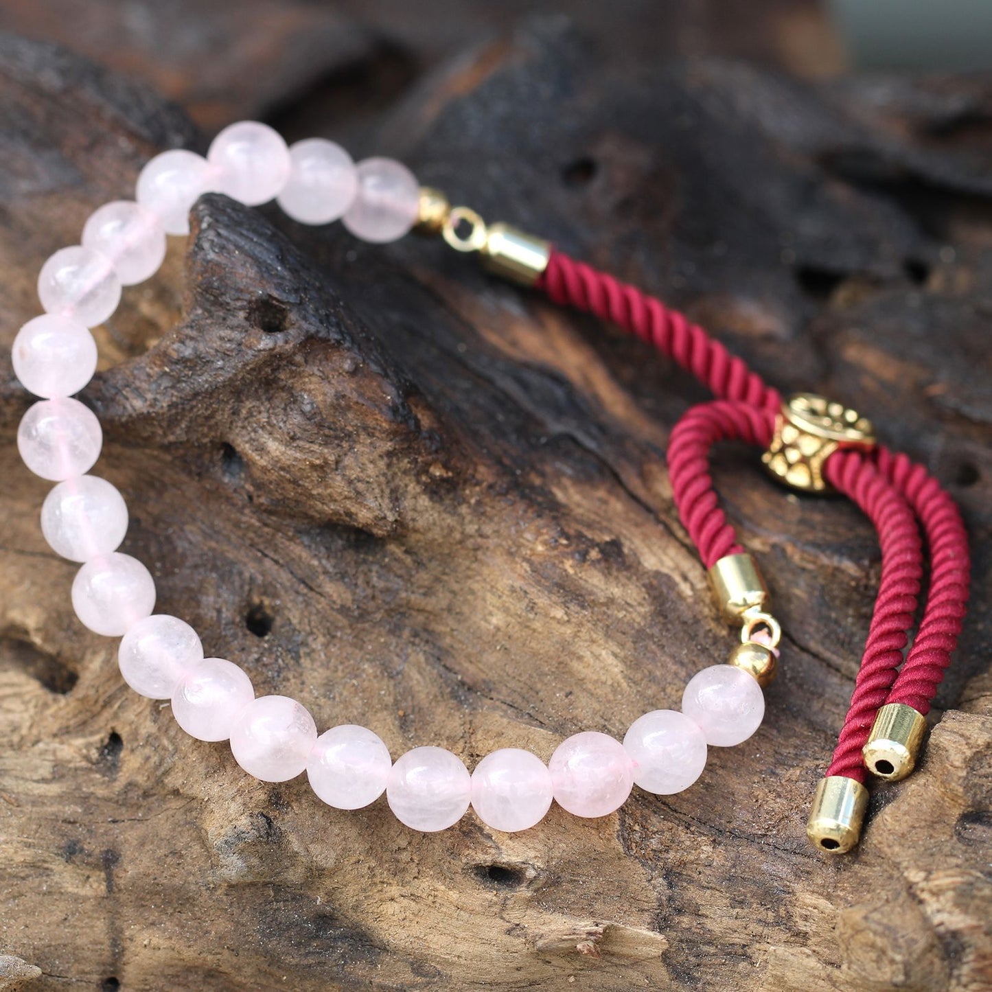 PULSERA AJUSTABLE DE HILO - CUARZO ROSA
