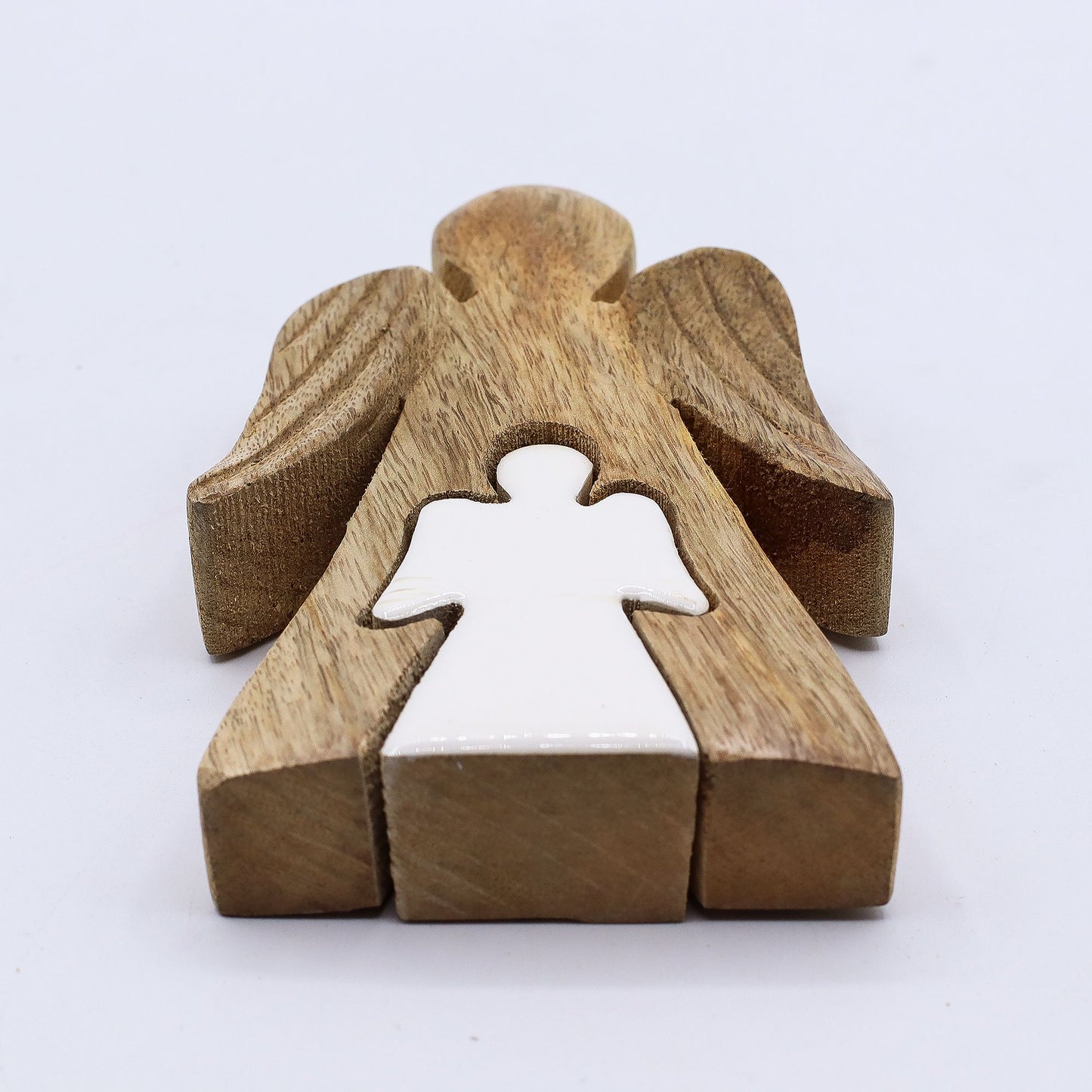 ÁNGEL DE MADERA - ÁNGEL DENTRO DE ÁNGEL - ESMALTE BLANCO 15CM