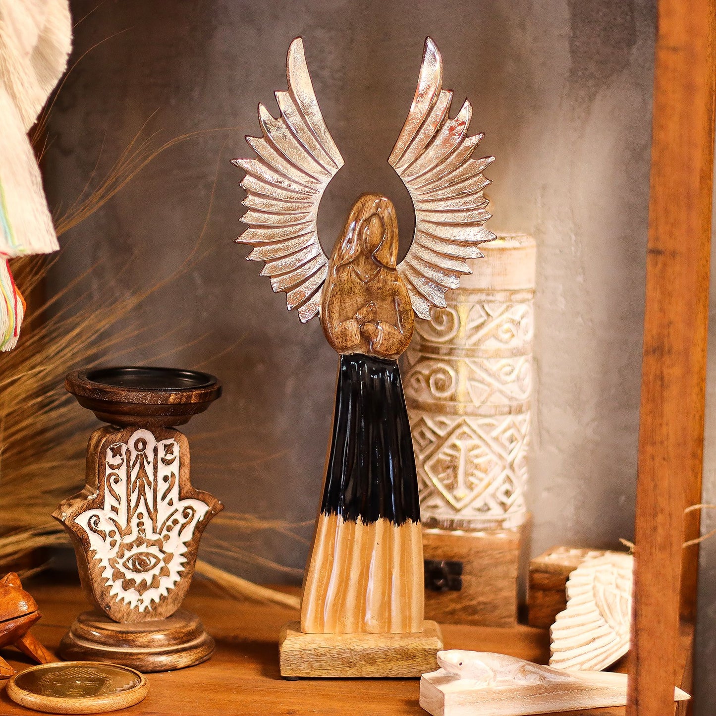 ÁNGEL DE MADERA - ÁNGEL GUARDIÁN 40CM