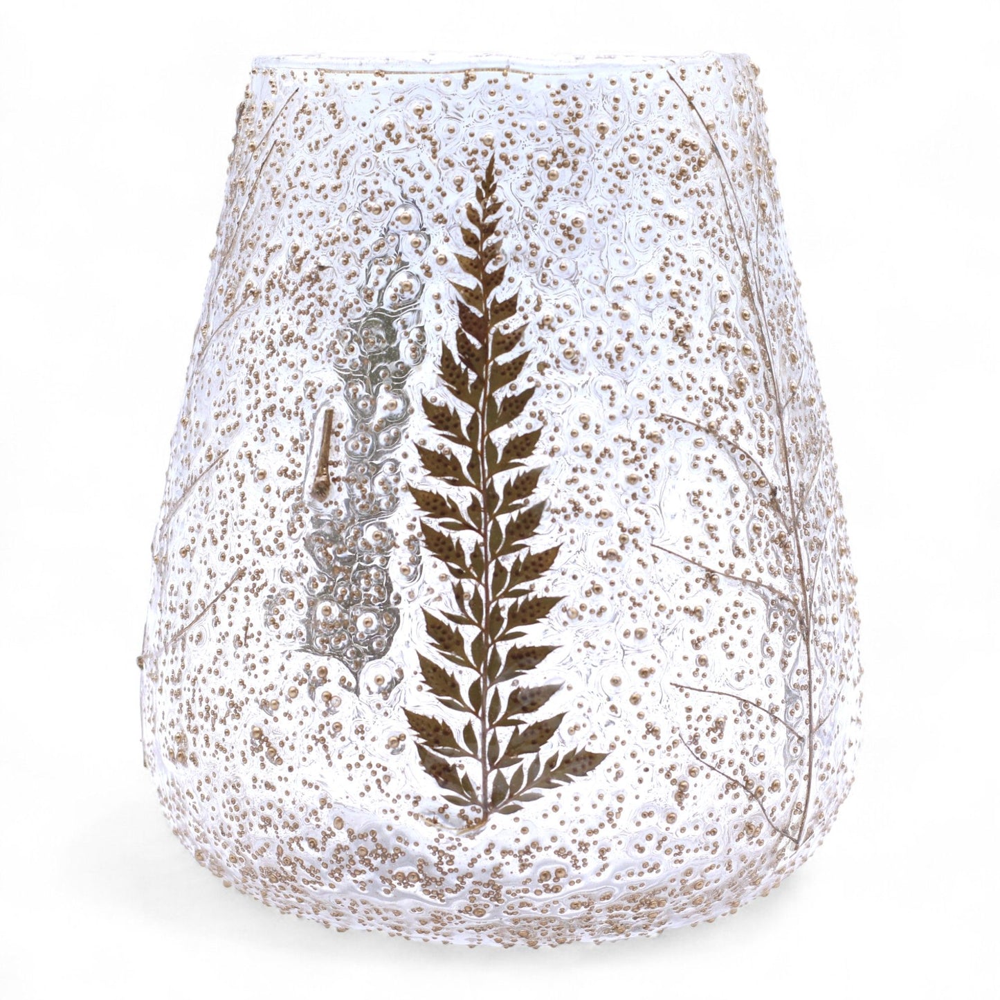 PORTAVELAS FLORAL DE VIDRIO - PINO (15x12cm)