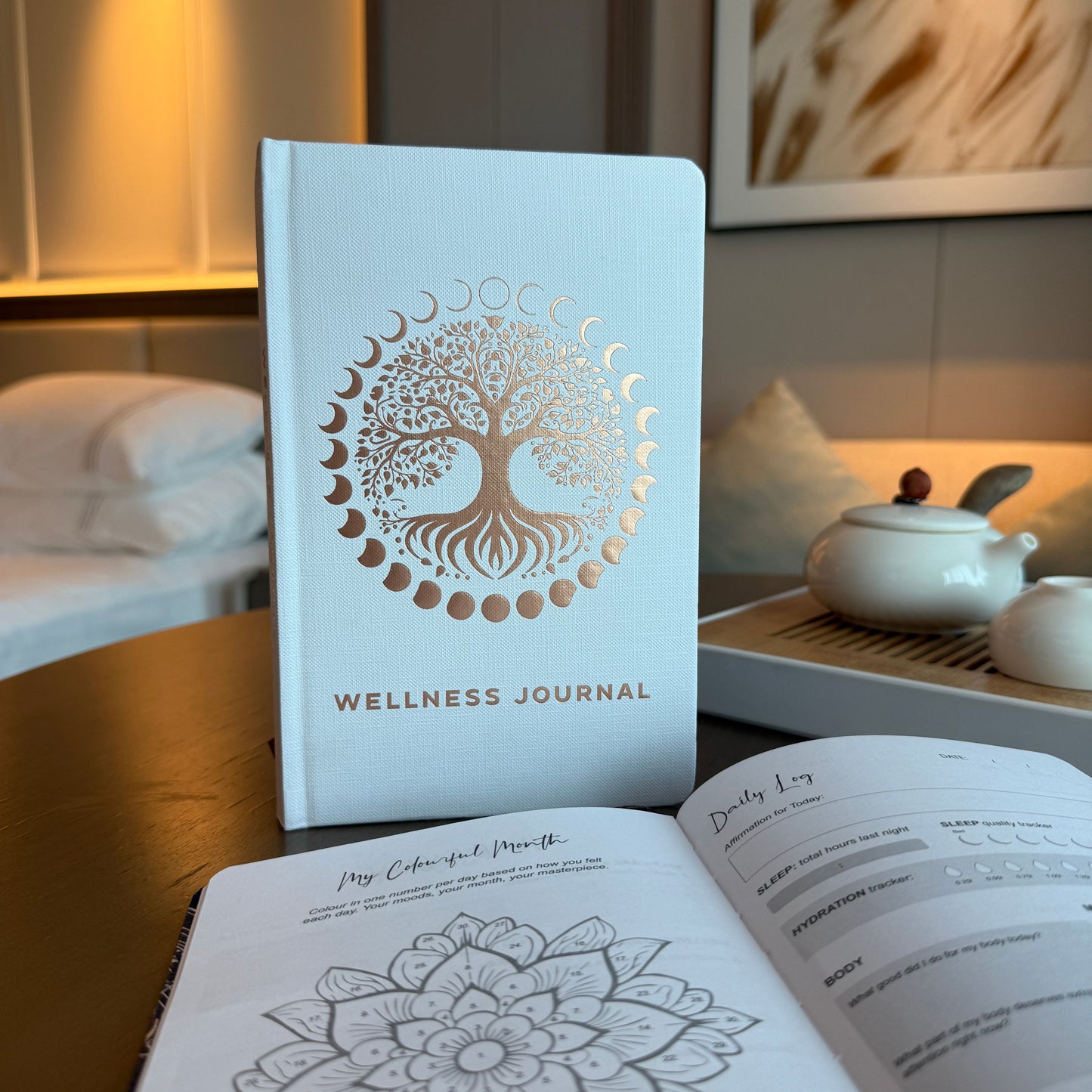 CUADERNO DE BIENESTAR Y GRATITUD - ÁRBOL DE LA VIDA Y FASES LUNARES - 120 PÁGINAS