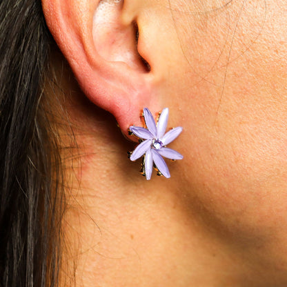 PENDIENTES DE CRISTAL VINTAGE - FLORES - LAVANDA
