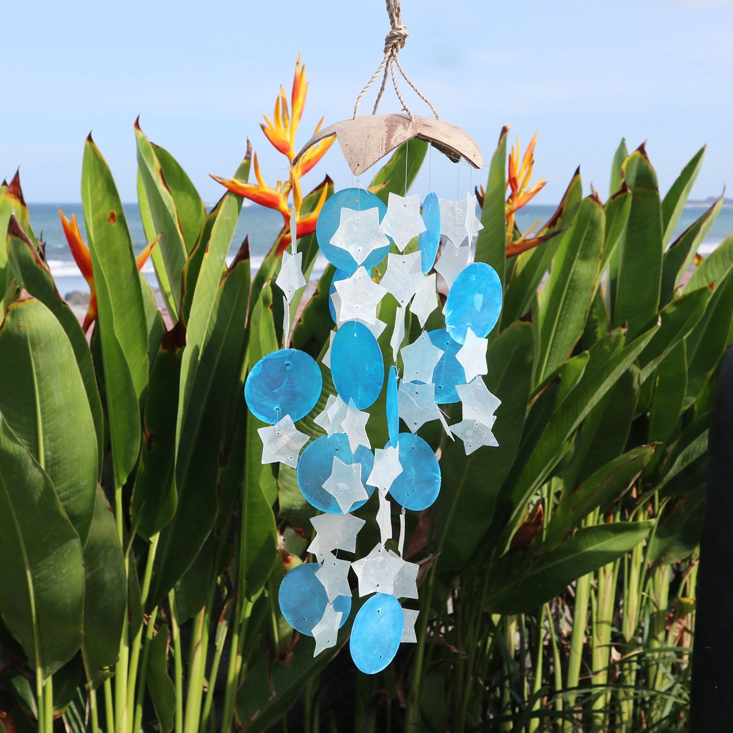 CARILLÓN DE VIENTO DE COCO Y CAPIZ - ESTRELLAS - 30CM