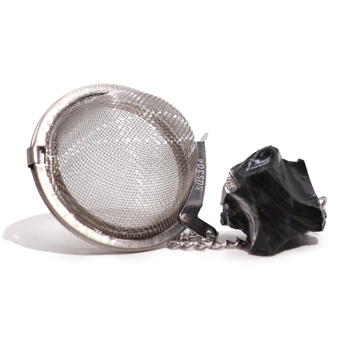 COLADOR DE TÉ CON PIEDRA PRECIOSA - OBSIDIANA NEGRA