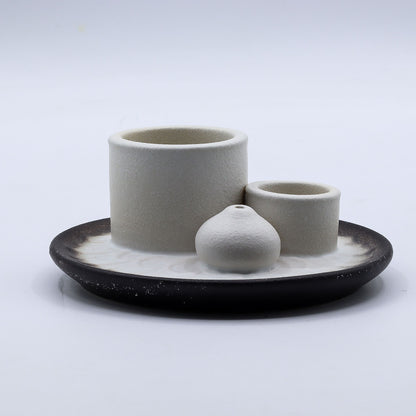 SOPORTE CERÁMICO PARA INCIENSO - BLANCO Y GRIS