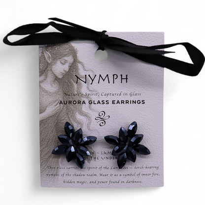 PENDIENTES DE CRISTAL VINTAGE - FLORES - NEGRO AZABACHE