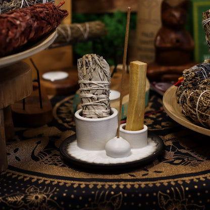 SOPORTE CERÁMICO PARA INCIENSO - BLANCO Y GRIS