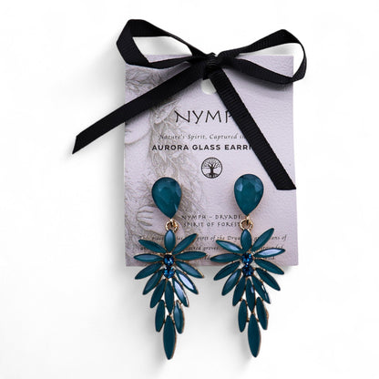 PENDIENTES DE CRISTAL VINTAGE - LARGO - VERDE TURQUESA
