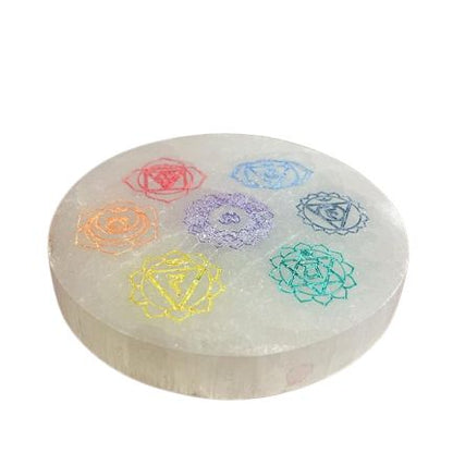 PLACA DE CARGA SELENITA - CHAKRA COLOR 8CM