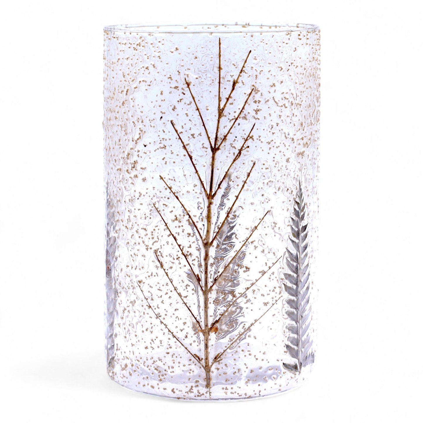 PORTAVELAS FLORAL DE VIDRIO - PINO (19x11cm)