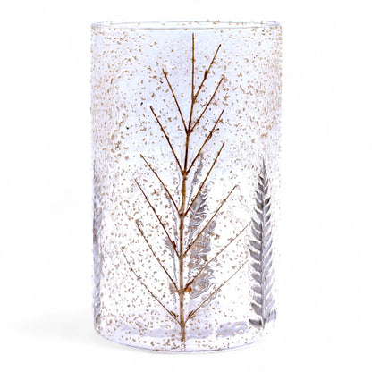 PORTAVELAS FLORAL DE VIDRIO - PINO (19x11cm)