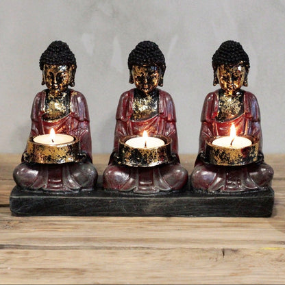 BUDA ANTIGUO CON TRES DEVOTOS - PORTAVELAS DE SERENIDAD Y EQUILIBRIO