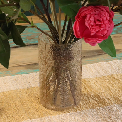 PORTAVELAS FLORAL DE VIDRIO - PINO (19x11cm)