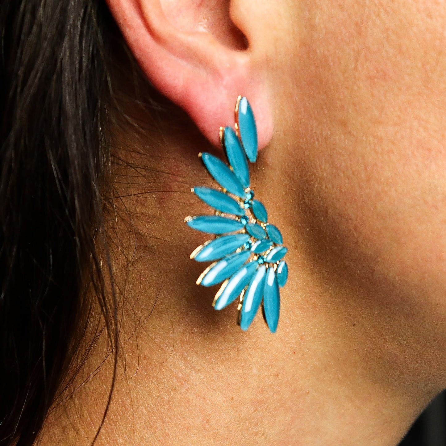 PENDIENTES DE CRISTAL VINTAGE - ALAS DE ANGEL - VERDE TURQUESA