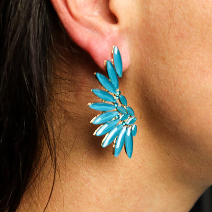 PENDIENTES DE CRISTAL VINTAGE - ALAS DE ANGEL - VERDE TURQUESA