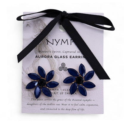 PENDIENTES DE CRISTAL VINTAGE - FLORES -  AZUL