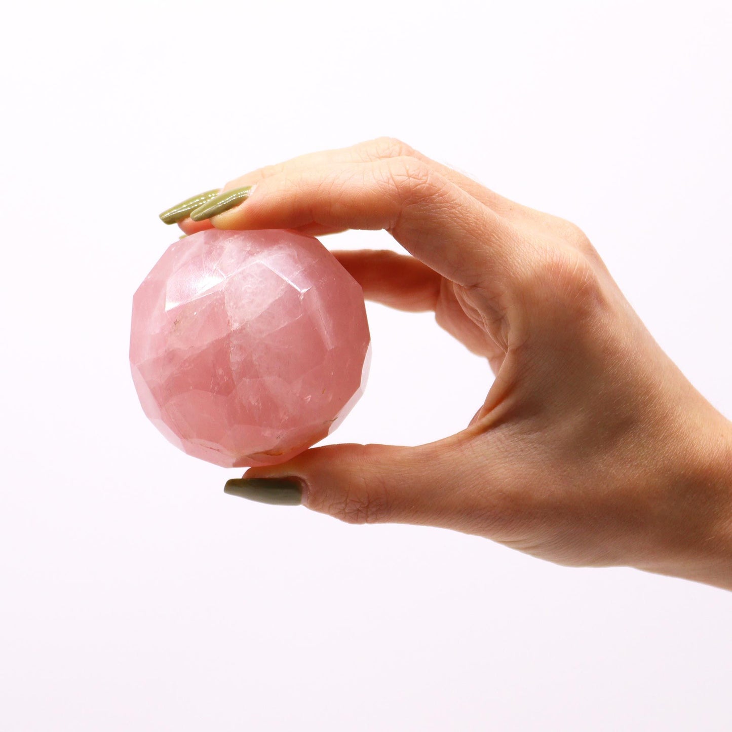 ESFERA FACETADA CON SOPORTE - CUARZO ROSA