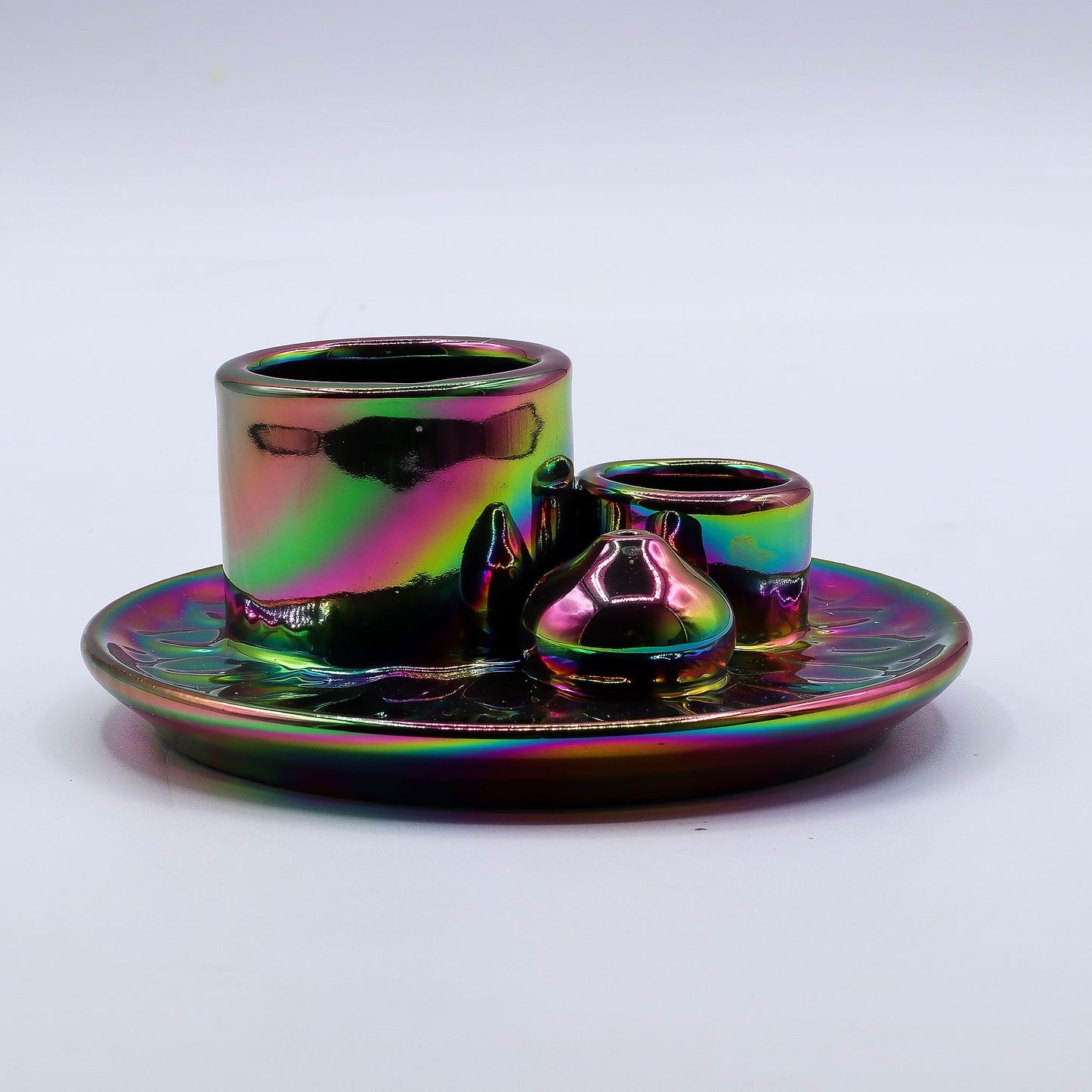 SOPORTE CERÁMICO PARA INCIENSO - ARCOÍRIS METÁLICO