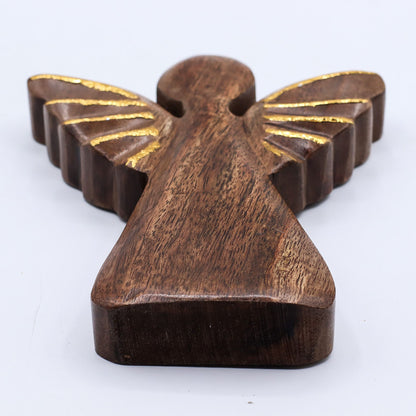 ÁNGEL DE MADERA - ALAS DORADAS 19CM