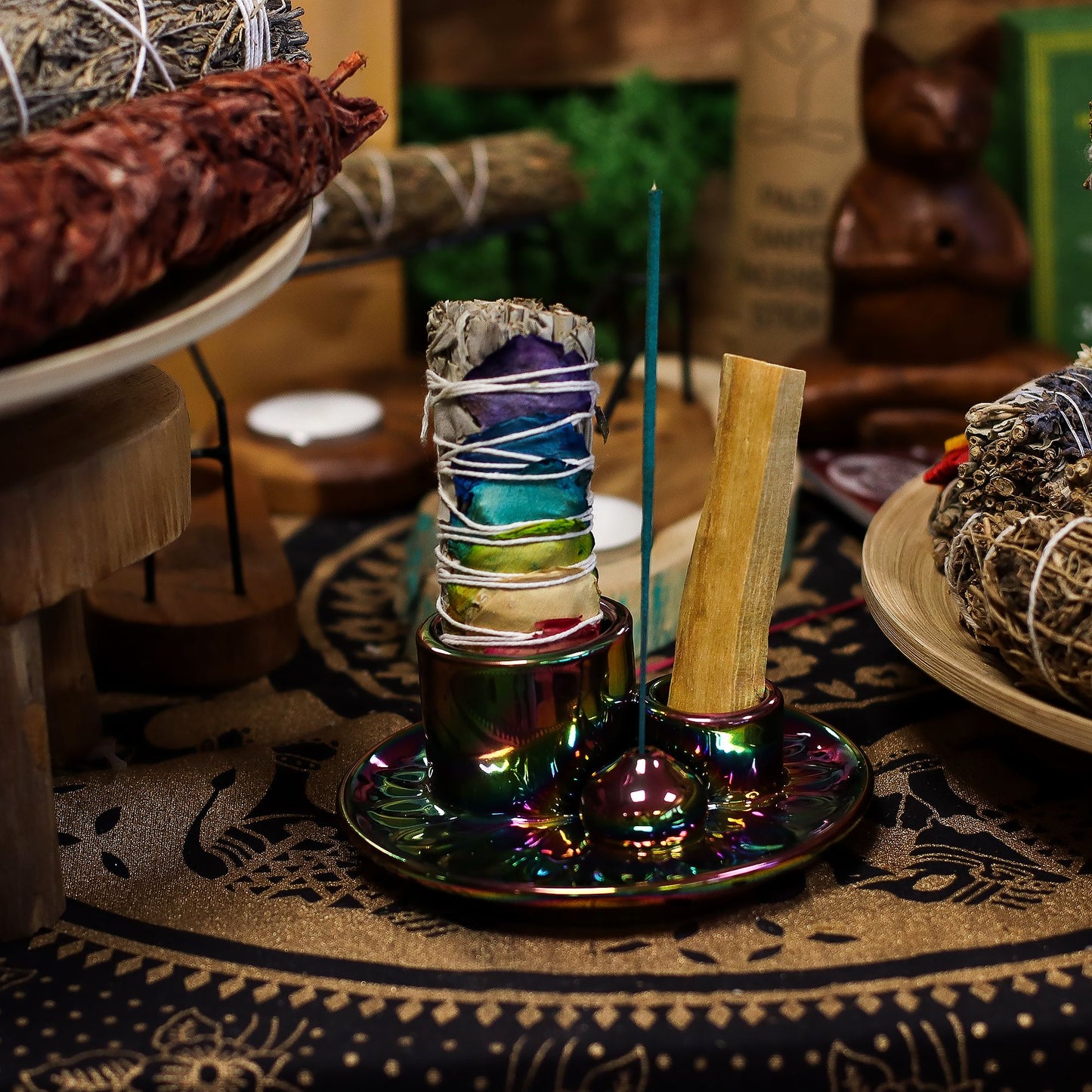 SOPORTE CERÁMICO PARA INCIENSO - ARCOÍRIS METÁLICO