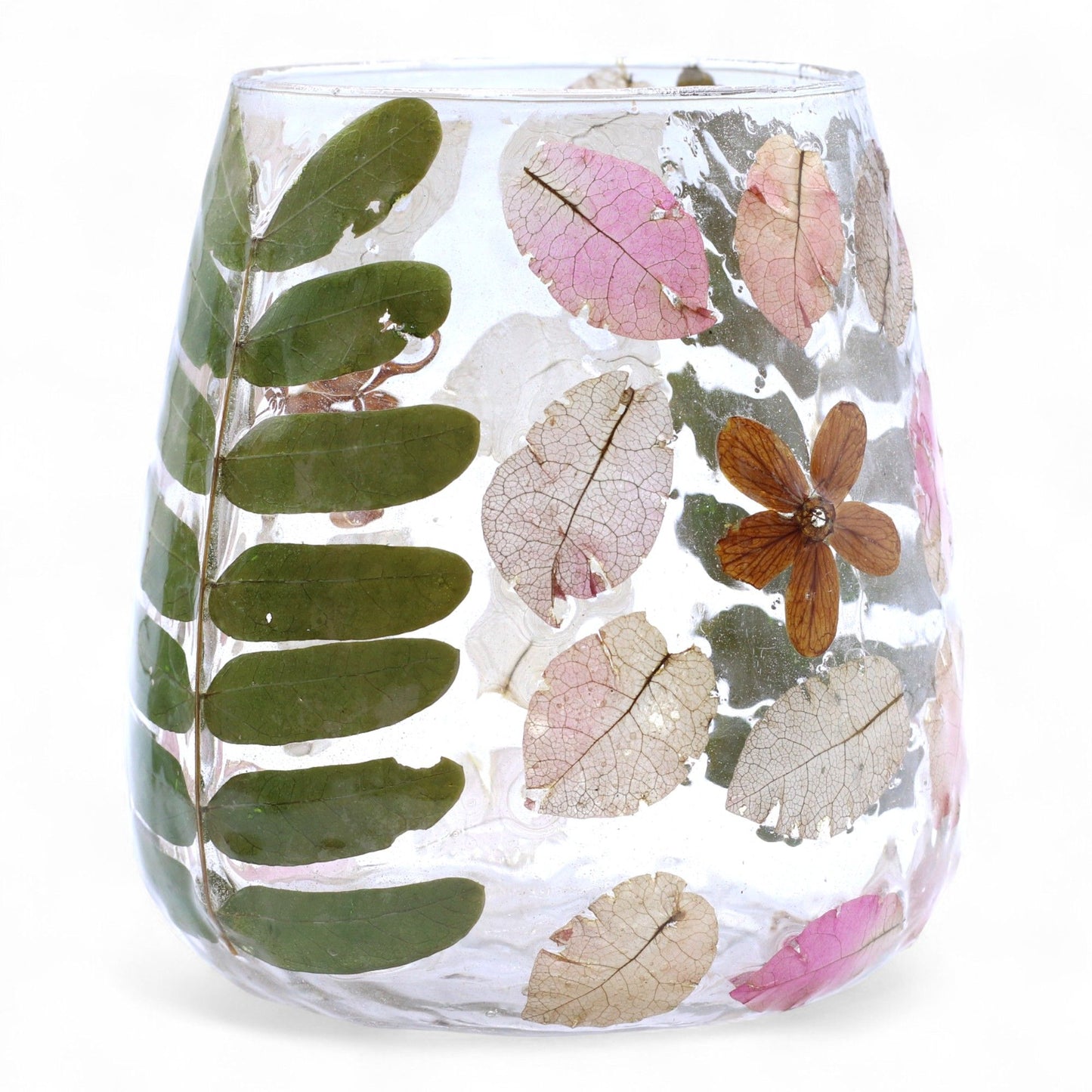 PORTAVELAS FLORAL DE VIDRIO - PRIMAVERA (12x11cm)