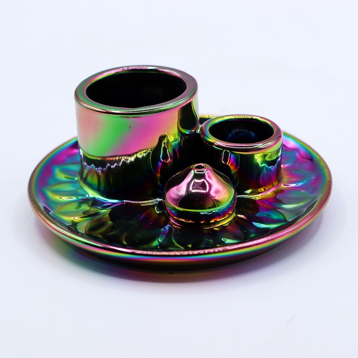 SOPORTE CERÁMICO PARA INCIENSO - ARCOÍRIS METÁLICO