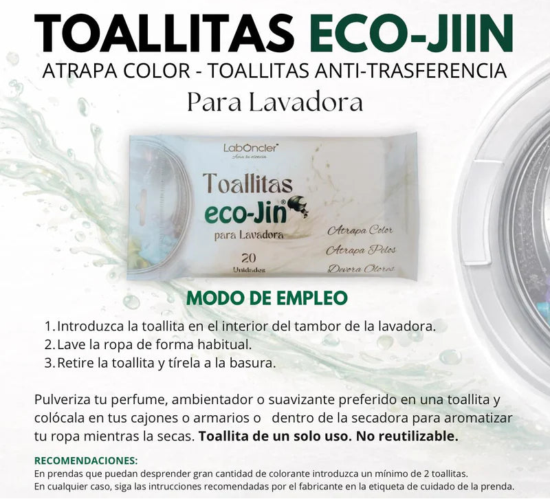 TOALLITAS ECO-JIN - ATRAPA COLOR PARA LAVADORA · FIBRAS 100% NATURALES
