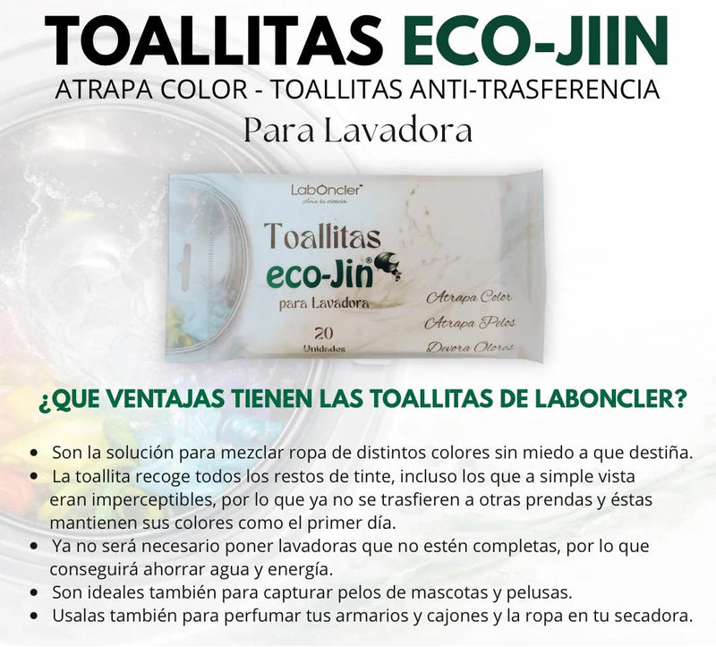 TOALLITAS ECO-JIN - ATRAPA COLOR PARA LAVADORA · FIBRAS 100% NATURALES
